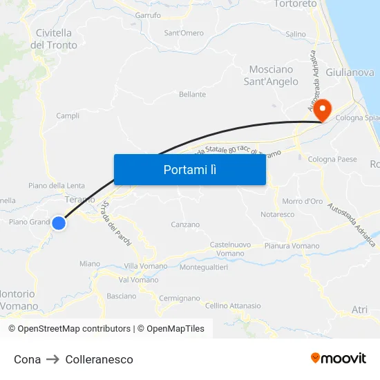 Cona to Colleranesco map
