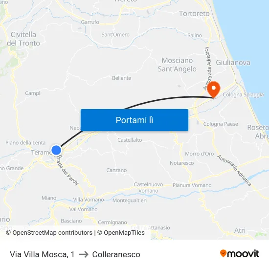 Via Villa Mosca, 1 to Colleranesco map