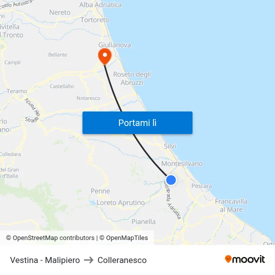 Vestina - Malipiero to Colleranesco map