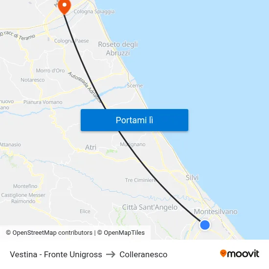 Vestina - Fronte Unigross to Colleranesco map