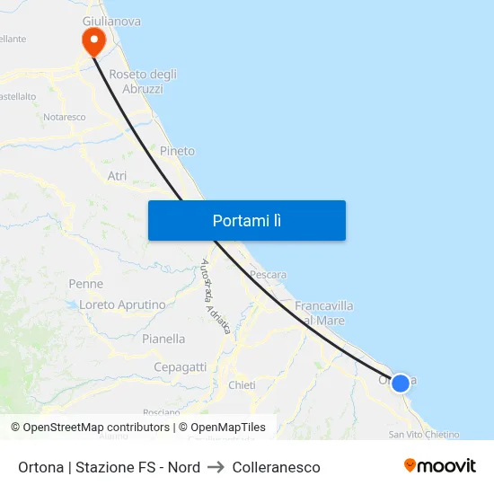 Ortona | Stazione FS - Nord to Colleranesco map