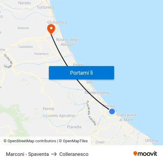 Marconi - Spaventa to Colleranesco map