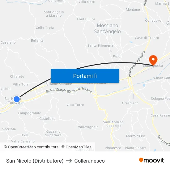 San Nicolò (Distributore) to Colleranesco map