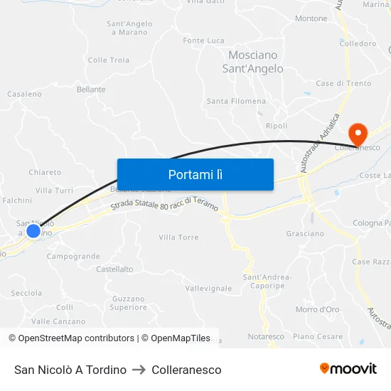 San Nicolò A Tordino to Colleranesco map