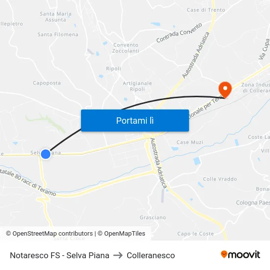 Notaresco FS - Selva Piana to Colleranesco map