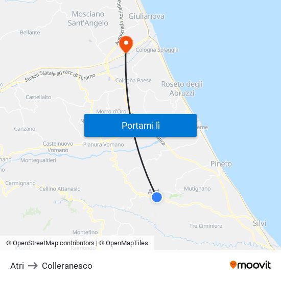 Atri to Colleranesco map