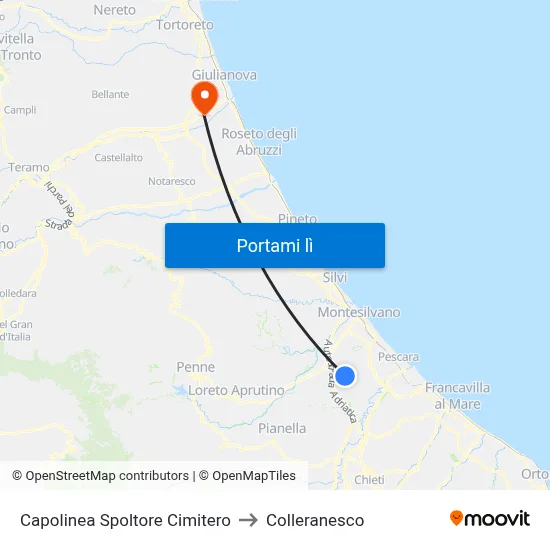 Capolinea Spoltore Cimitero to Colleranesco map