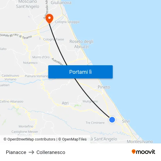 Pianacce to Colleranesco map