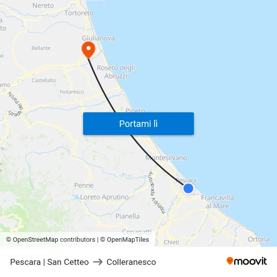 Pescara | San Cetteo to Colleranesco map