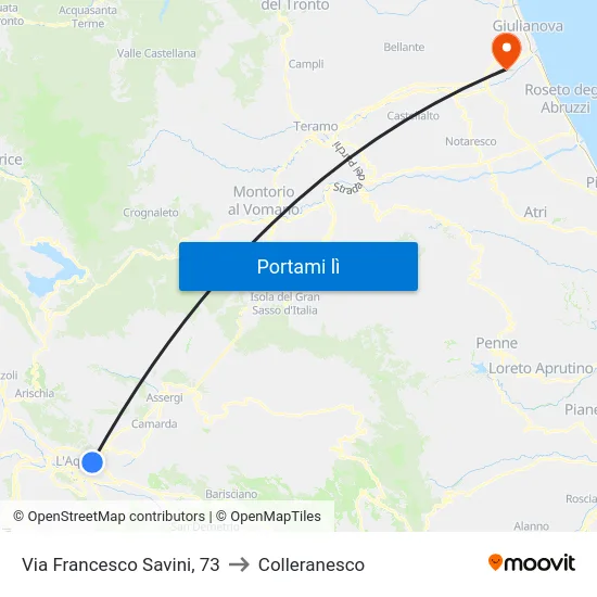 Via Francesco Savini, 73 to Colleranesco map