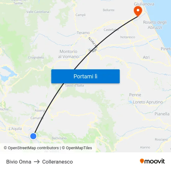 Bivio Onna to Colleranesco map