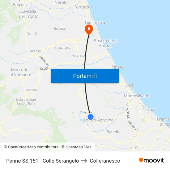 Penne SS 151 - Colle Serangelo to Colleranesco map