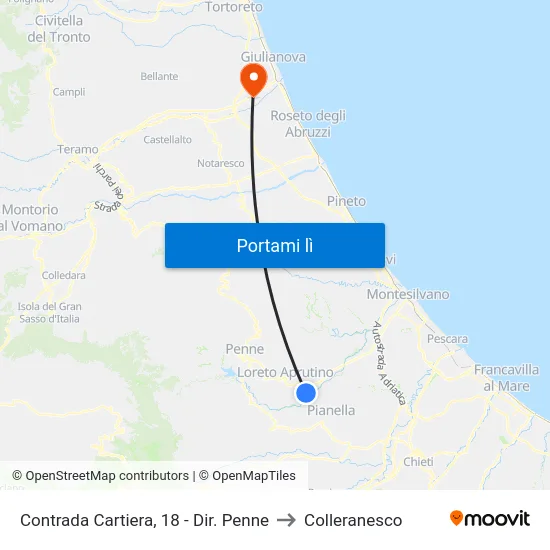 Contrada Cartiera, 18 - Dir. Penne to Colleranesco map