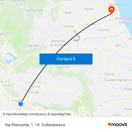 Via Piemonte, 1 to Colleranesco map