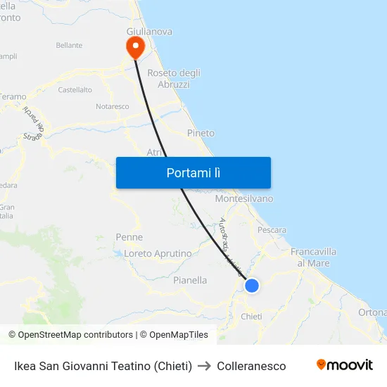 Ikea San Giovanni Teatino (Chieti) to Colleranesco map