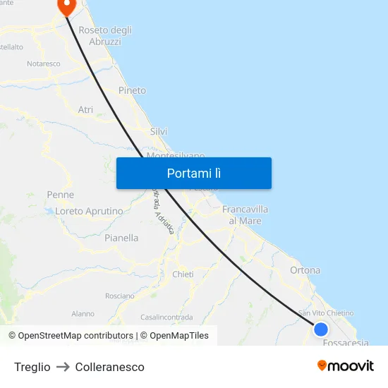 Treglio to Colleranesco map