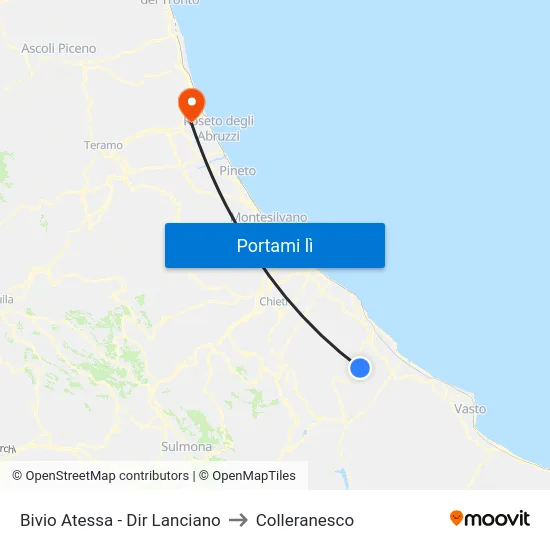 Bivio Atessa - Dir Lanciano to Colleranesco map