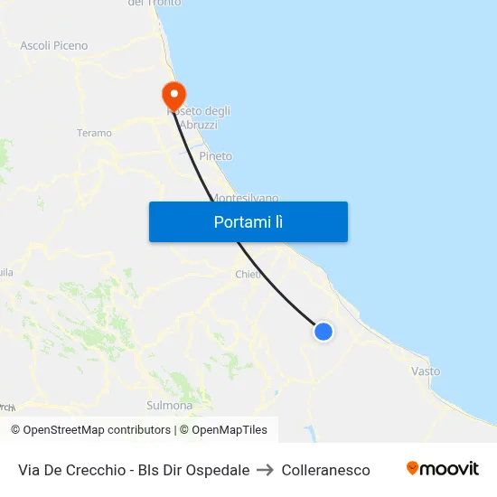 Via De Crecchio - Bls Dir Ospedale to Colleranesco map