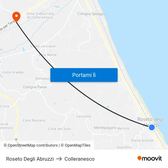 Roseto Degli Abruzzi to Colleranesco map