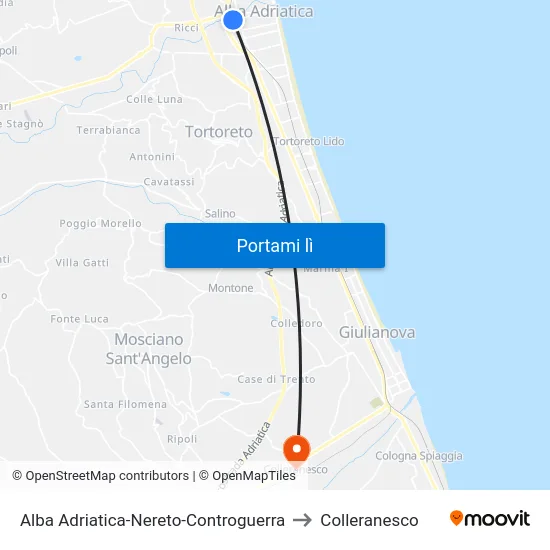 Alba Adriatica-Nereto-Controguerra to Colleranesco map