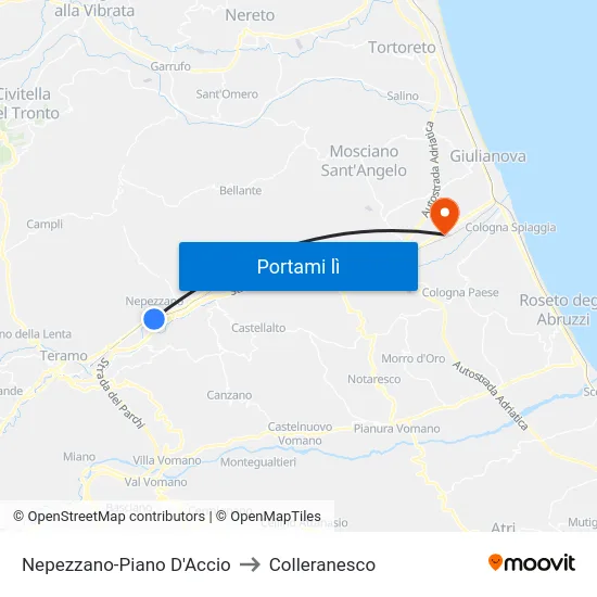Nepezzano-Piano D'Accio to Colleranesco map
