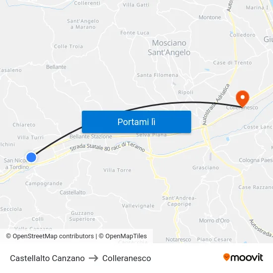 Castellalto Canzano to Colleranesco map