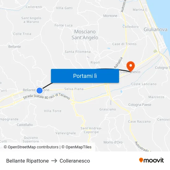 Bellante Ripattone to Colleranesco map