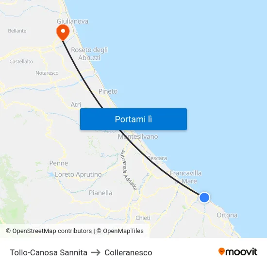 Tollo-Canosa Sannita to Colleranesco map