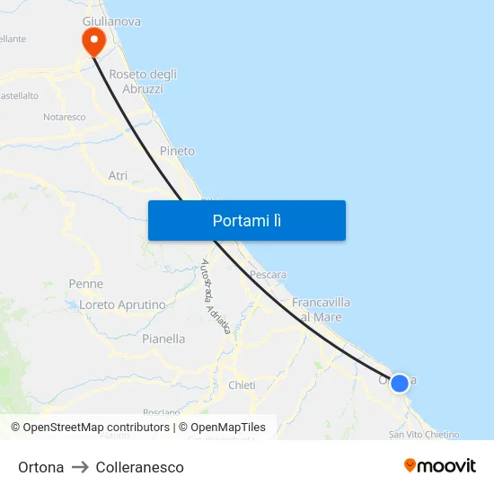 Ortona to Colleranesco map