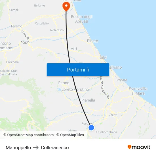 Manoppello to Colleranesco map