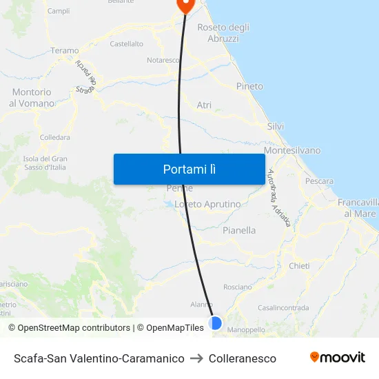 Scafa-San Valentino-Caramanico to Colleranesco map