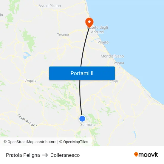 Pratola Peligna to Colleranesco map