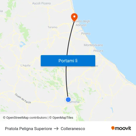 Pratola Peligna Superiore to Colleranesco map