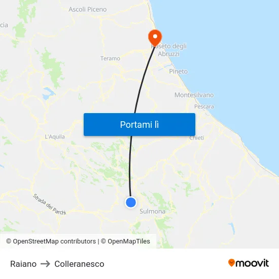 Raiano to Colleranesco map