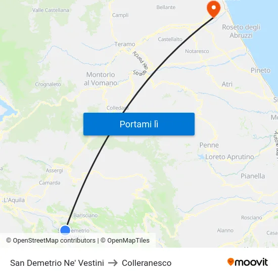 San Demetrio Ne' Vestini to Colleranesco map