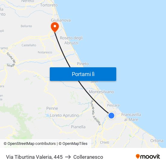 Via Tiburtina Valeria, 445 to Colleranesco map