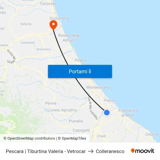 Pescara | Tiburtina Valeria - Vetrocar to Colleranesco map