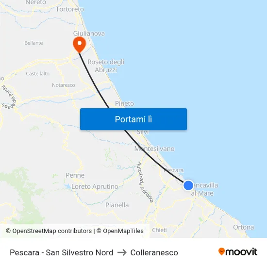 Pescara - San Silvestro Nord to Colleranesco map