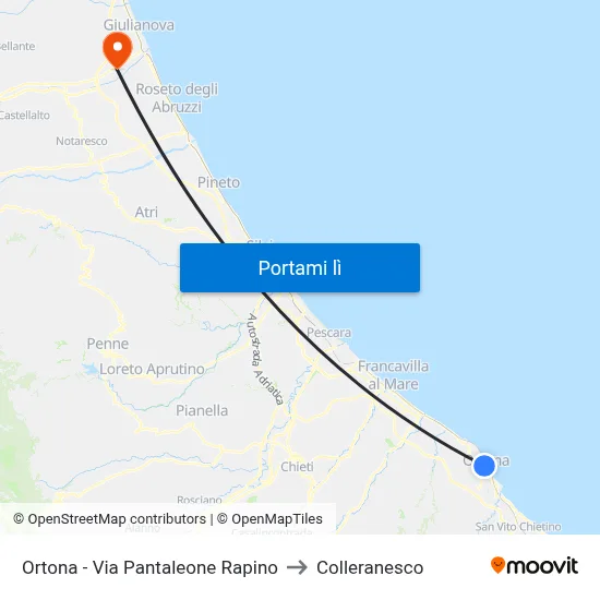 Ortona - Via Pantaleone Rapino to Colleranesco map