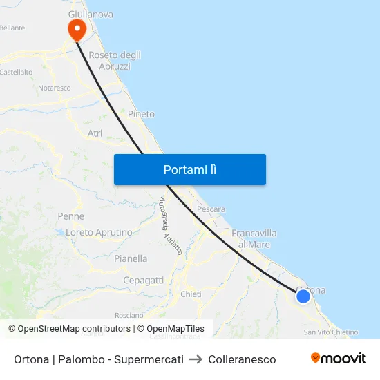 Ortona | Palombo - Supermercati to Colleranesco map