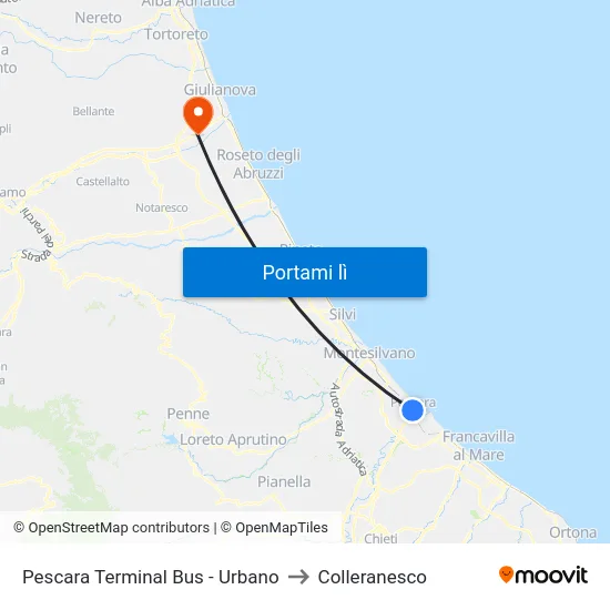 Pescara Terminal Bus - Urbano to Colleranesco map
