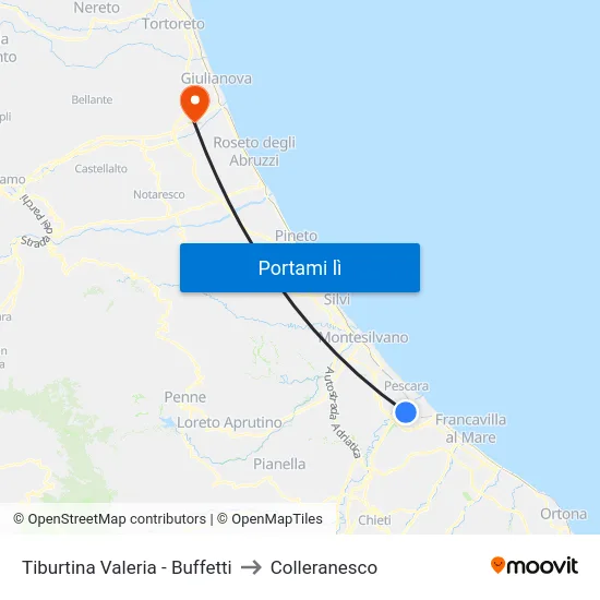 Tiburtina Valeria - Buffetti to Colleranesco map