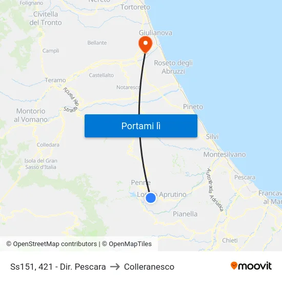 Ss151, 421 - Dir. Pescara to Colleranesco map