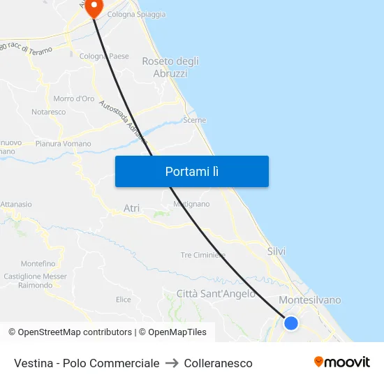 Vestina - Polo Commerciale to Colleranesco map