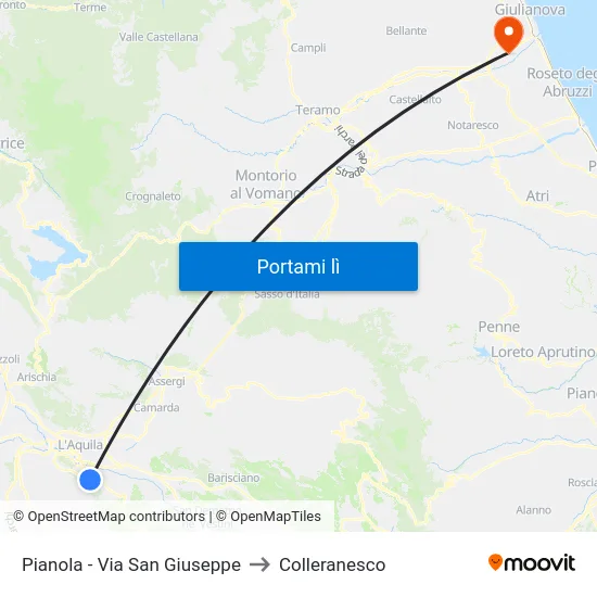 Pianola - Via San Giuseppe to Colleranesco map