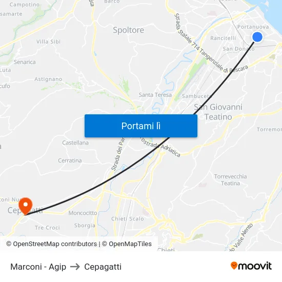 Marconi - Agip to Cepagatti map
