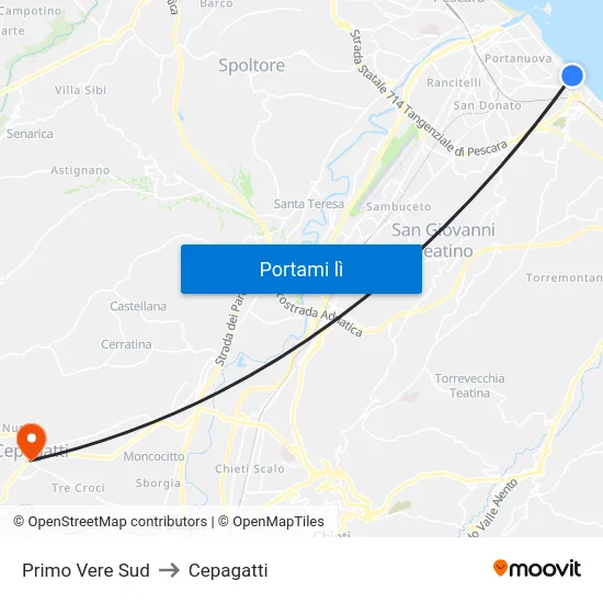 Primo Vere Sud to Cepagatti map