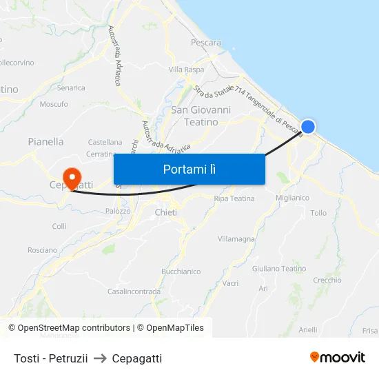 Tosti - Petruzii to Cepagatti map