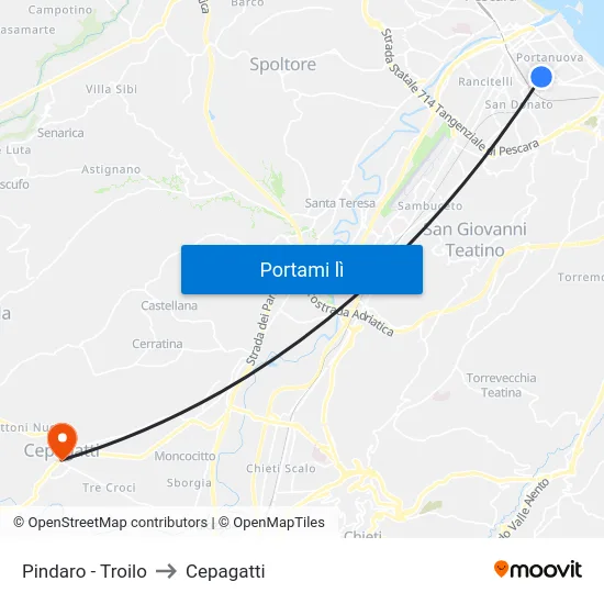 Pindaro - Troilo to Cepagatti map