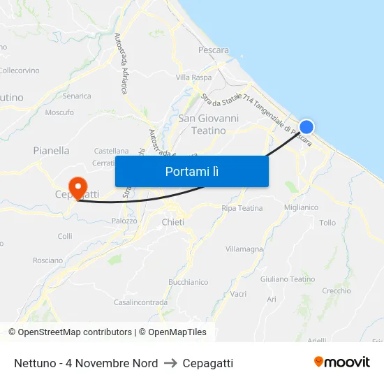 Nettuno - 4 Novembre Nord to Cepagatti map